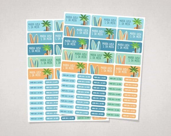 Etiquetas para Material Escolar Pranchas de Surf em Vinil