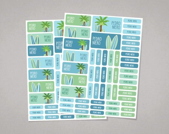 Etiquetas para Material Escolar Pranchas Surf Adesivo Comum
