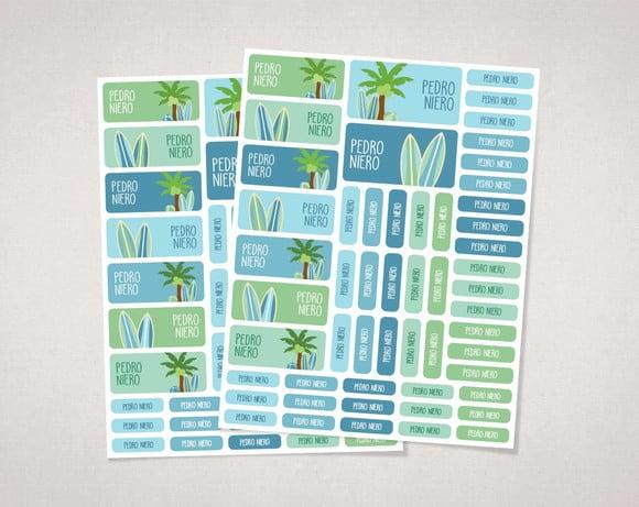 Etiquetas para Material Escolar Pranchas de Surf em Vinil