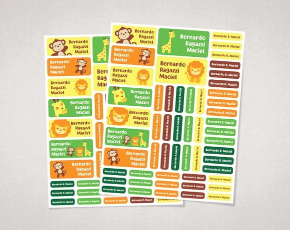 Etiquetas para Material Escolar Safari em Vinil