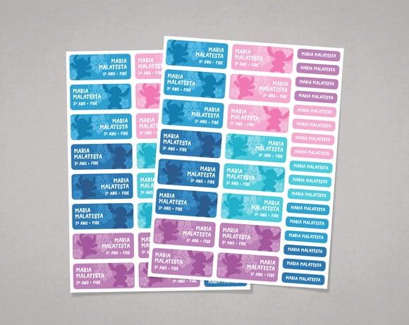 Etiquetas para Material Escolar Stitch em Adesivo Comum
