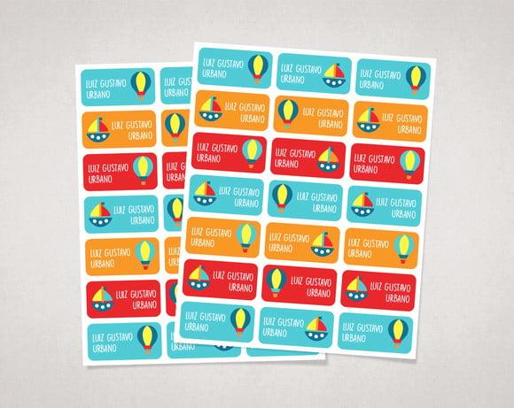 Etiquetas Personalizadas para Caderno Balão e Barco Vinil