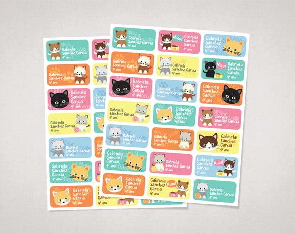 Etiquetas Personalizadas para Cadernos Gatinhos em Vinil