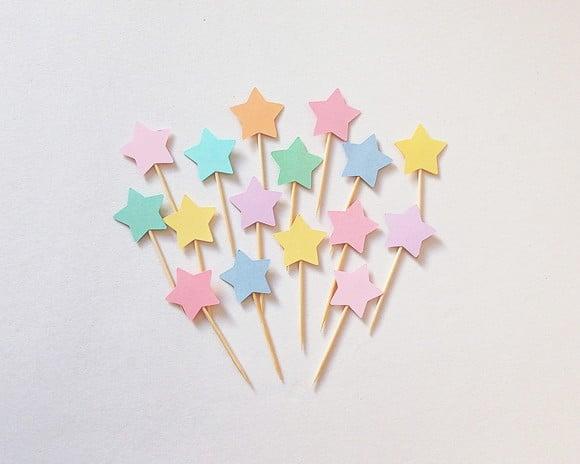 Kit com 16 Mini Toppers Estrelinhas Candy Colors