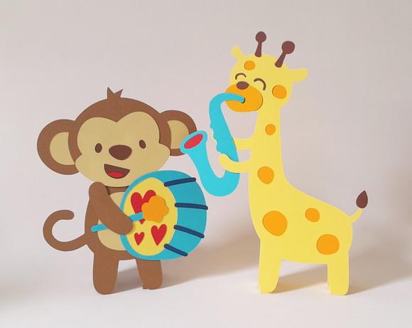 Kit com 2 Displays de Mesa Macaco e Girafa
