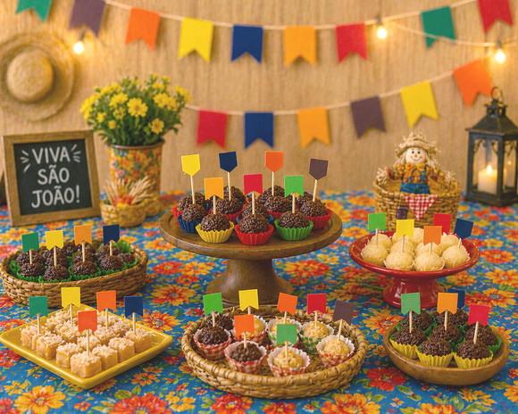 Kit com 24 Mini Toppers Festa Junina