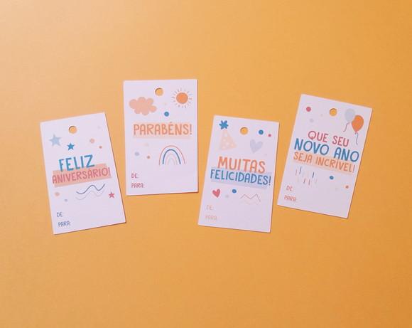 Kit com 24 Tags para Presente de Aniversário