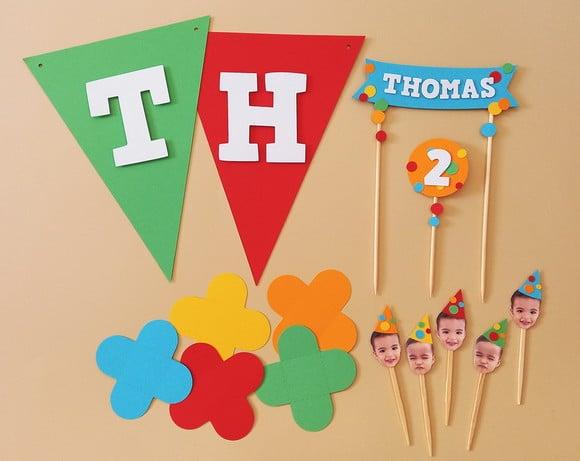 Kit Festa Cores sem Tema - Só Um Bolinho Topper de Rostinho