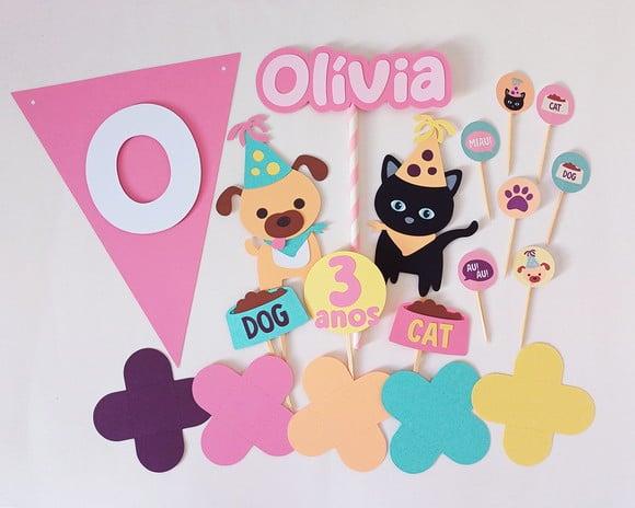 Kit Festa Gatinho e Cachorrinho - Só Um Bolinho