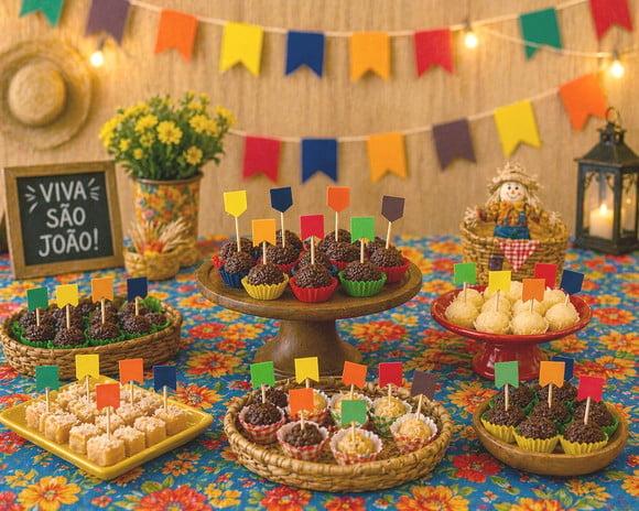 Kit com 24 Mini Toppers Festa Junina
