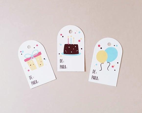 Tag para Presente de Aniversário - Kit com 12 Unidades