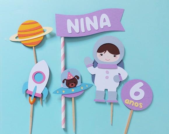 Topo de Bolo Astronauta Menina