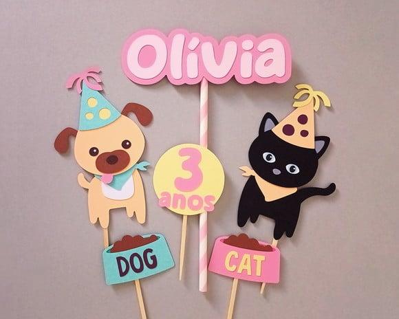Topo de Bolo Cachorrinho e Gatinho