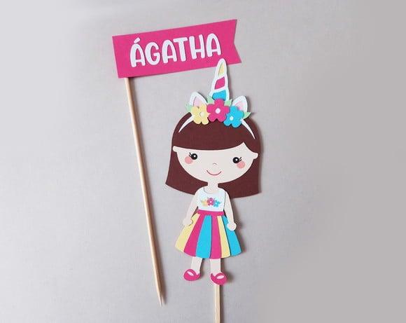 Topo de Bolo Carnaval Menina Unicórnio