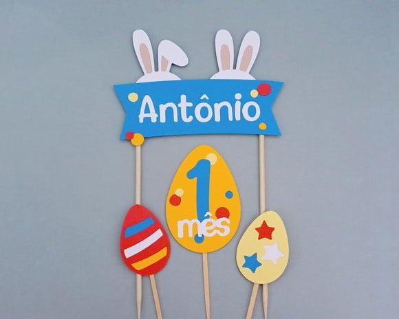 Topo de Bolo Coelhinhos e Ovos de Páscoa