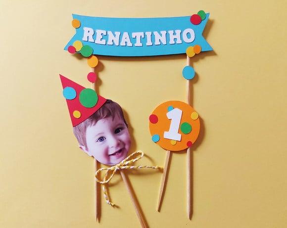 Topo de Bolo com Foto de Rostinho Bolas Coloridas