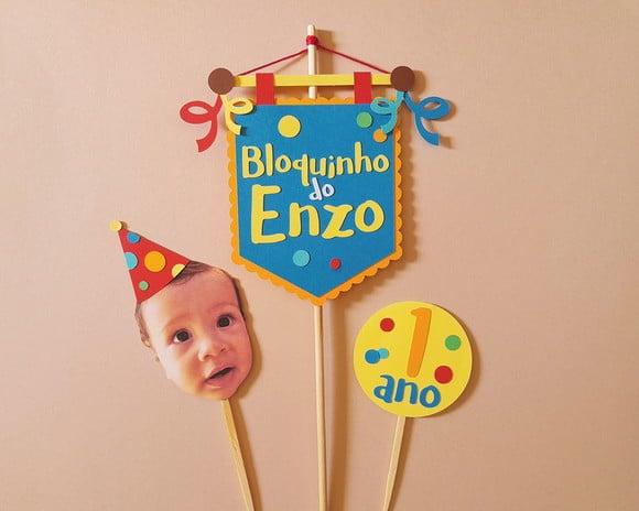 Topo de Bolo Estandarte Bloquinho com Foto de Rostinho