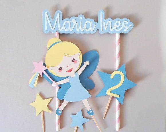 Topo de Bolo Fadinha com Estrelas