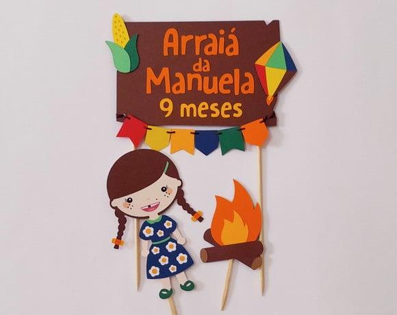 Topo de Bolo Festa Junina Arraiá Menina