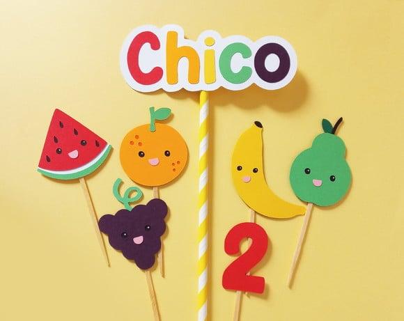 Topo de Bolo Frutas com Carinhas