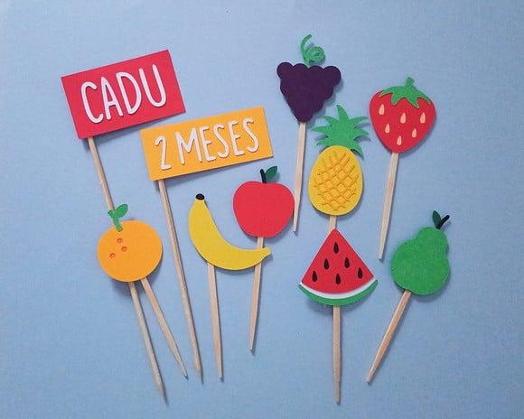 Topo de Bolo Frutinhas com Nome e Idade