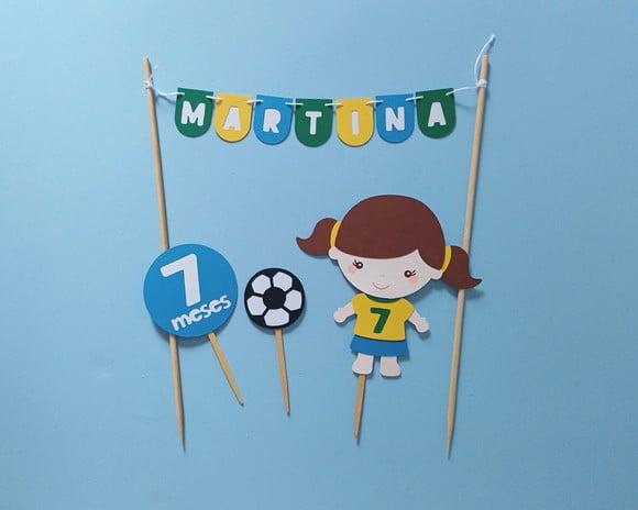 Topo de Bolo Futebol Bebê Menina