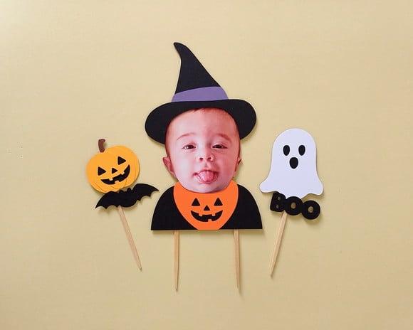 Topo de Bolo Halloween com Foto de Rostinho