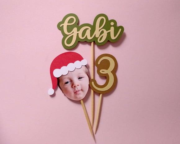 Topo de Bolo Natal com Foto de Rostinho