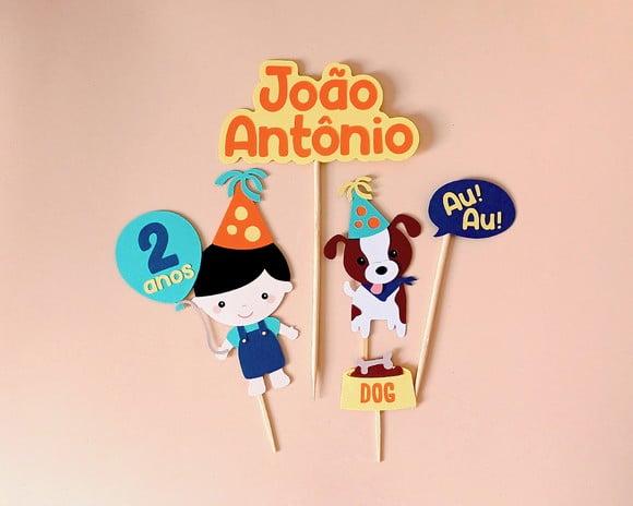 Topo de Bolo Menino e Cachorrinho