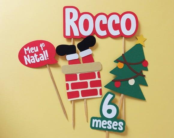 Topo de Bolo Natal Papai Noel na Chaminé 1º Natal
