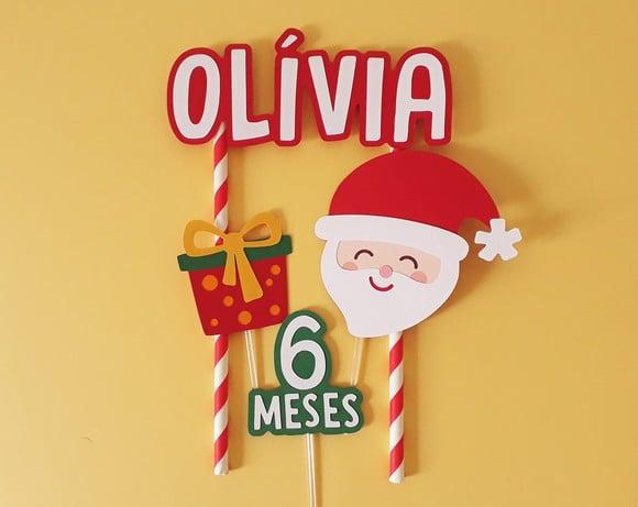 Topo de Bolo Natal Papai Noel e Presente