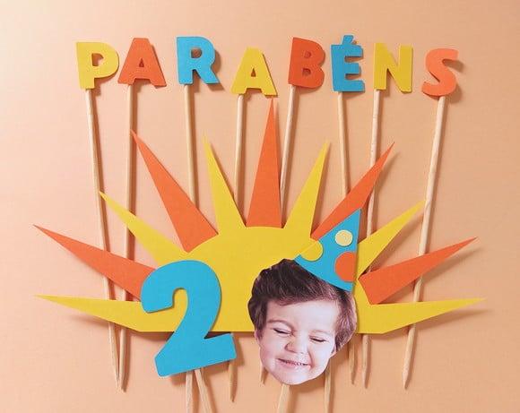 Topo de Bolo Parabéns com Foto de Rostinho e Sol