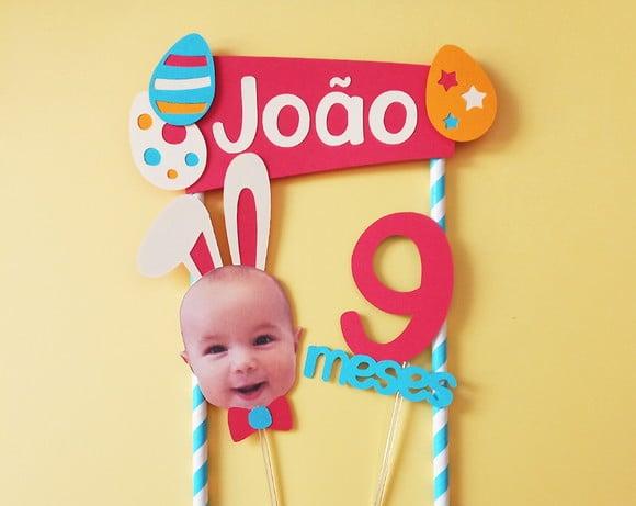 Topo de Bolo Páscoa Coelhinho com Foto de Rostinho Menino