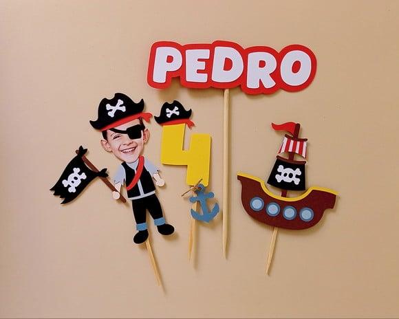 Topo de Bolo Pirata com Foto de Rostinho