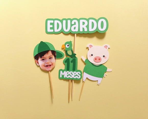 Topo de Bolo Porco com Foto de Rostinho