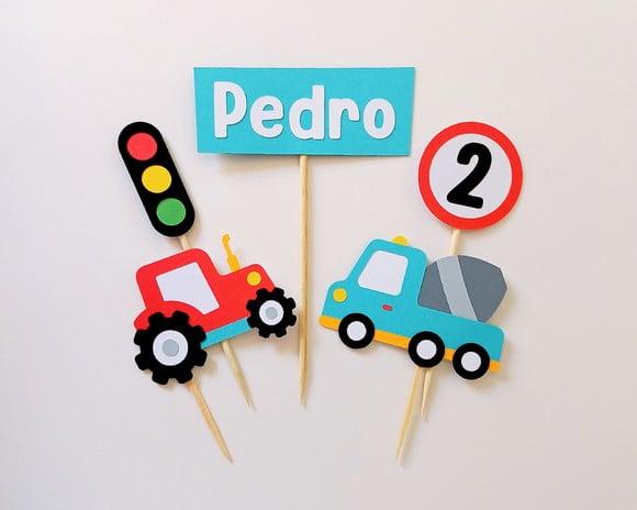 Topo de Bolo Trator e Betoneira