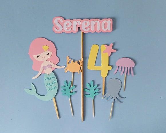 Topper de Bolo Sereia Fundo do Mar