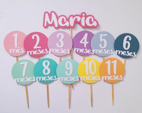Kit Toppers Mesversário e Nome Menina