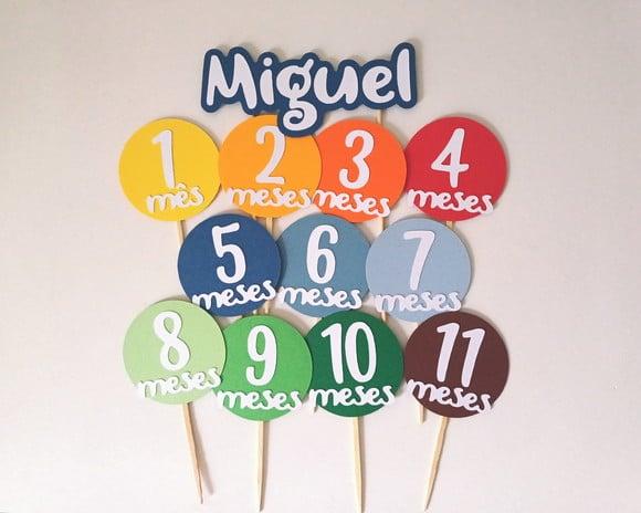 Kit Toppers Mesversário e Nome Menino