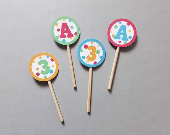 Mini Toppers com Inicial do Nome e Idade