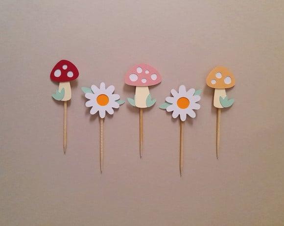 Mini Toppers Cogumelos e Flores em Camadas