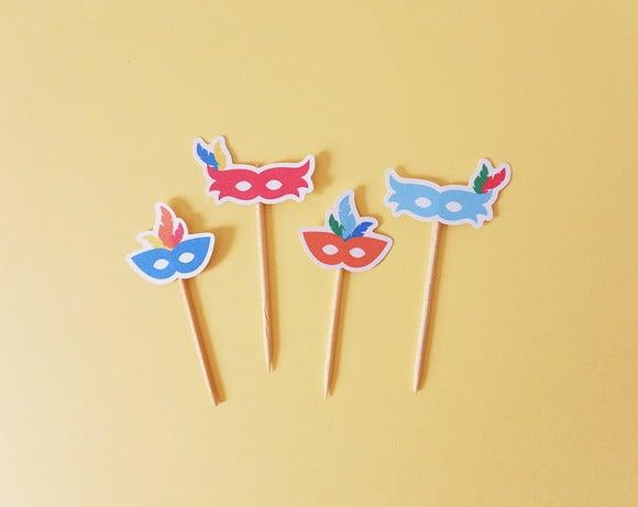 Mini Toppers Folia Máscaras de Carnaval com Plumas