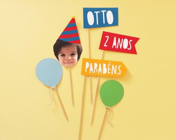 Kit Topo de Bolo Bexigas com Foto de Rostinho Personalizado