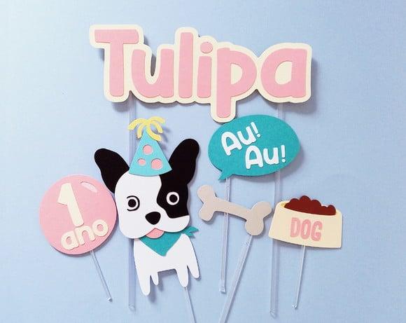 Kit Topo de Bolo Buldogue Francês