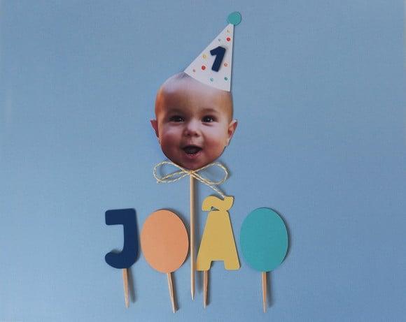 Kit Topo de Bolo com Foto de Rostinho e Nome