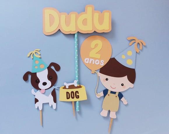 Kit Topo de Bolo com Cachorrinhos e Menino