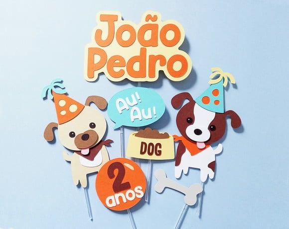 Kit Topo de Bolo com 2 Cachorrinhos