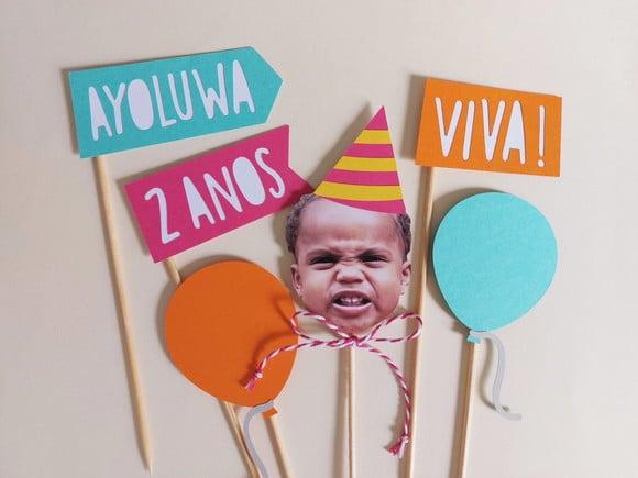 Kit Topo de Bolo com Foto de Rostinho Personalizado
