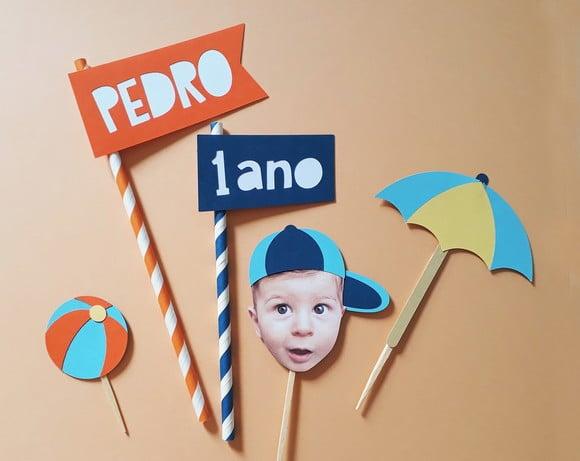 Kit Topo de Bolo com Foto de Rostinho Praia Verão