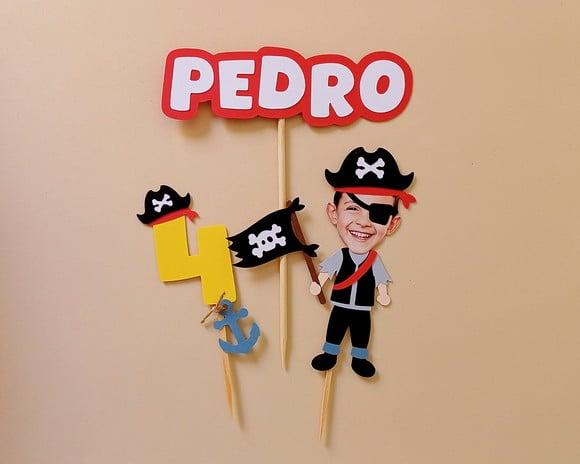 Kit Topo de Bolo Pirata com Foto de Rostinho